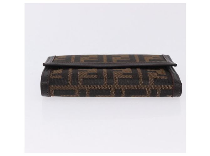 FENDI Zucca Canvas Compact Trifold Wallet Black Brown Auth am12383V - vista 6
