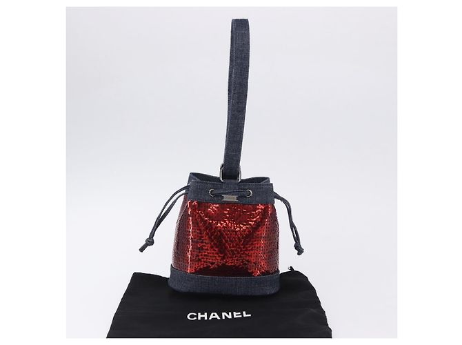 Borsa a mano CHANEL Canvas Paillettes Rosso CC Auth 197209SAV - vista 12
