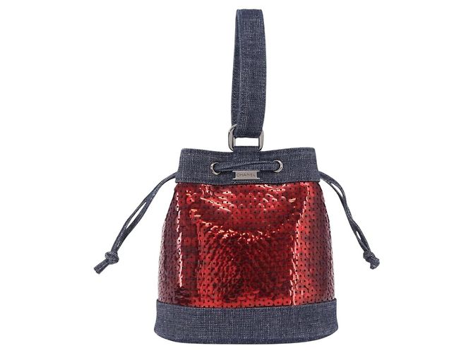 Borsa a mano CHANEL Canvas Paillettes Rosso CC Auth 197209SAV - vista 13