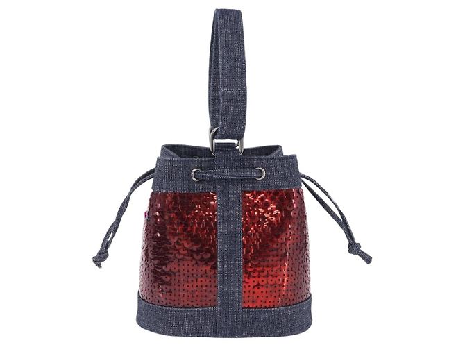 Borsa a mano CHANEL Canvas Paillettes Rosso CC Auth 197209SAV - vista 2