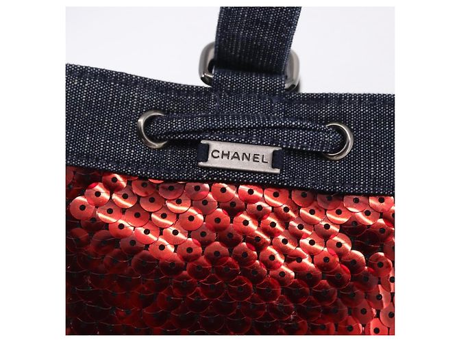 Borsa a mano CHANEL Canvas Paillettes Rosso CC Auth 197209SAV - vista 20