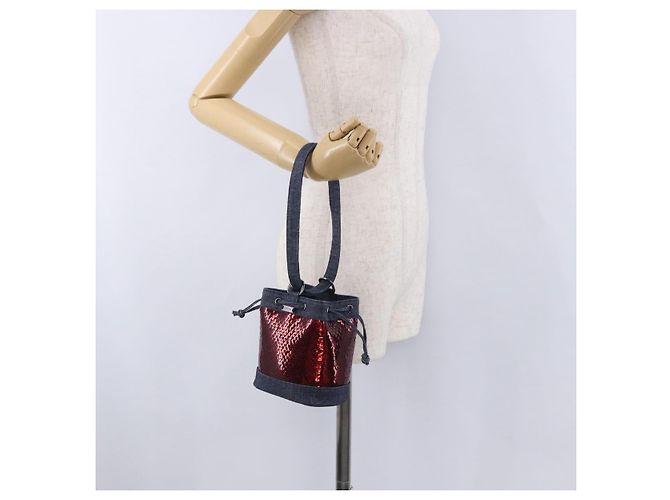 Borsa a mano CHANEL Canvas Paillettes Rosso CC Auth 197209SAV - vista 24