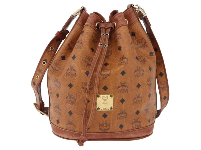 Borsa a tracolla MCM Vicetos Logogram PVC Leather Brown Gold Auth 200898 Marrone D'oro - vista 13