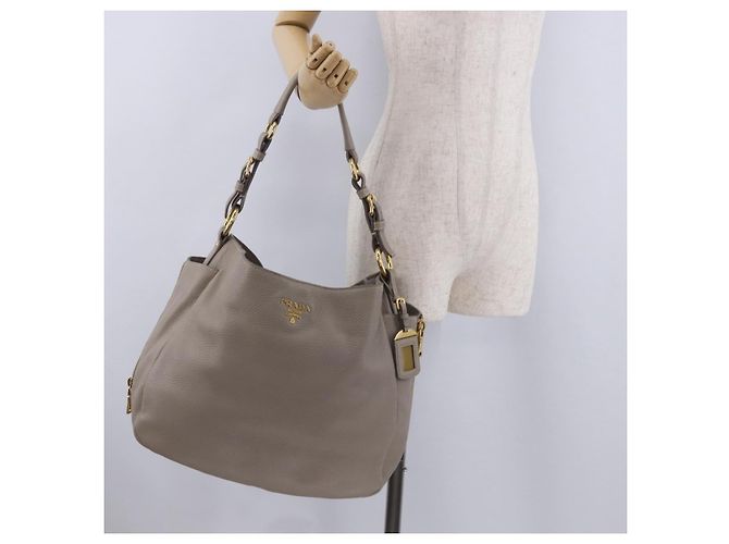 Borsa a tracolla PRADA in pelle beige e oro Auth 196638V D'oro - vista 27