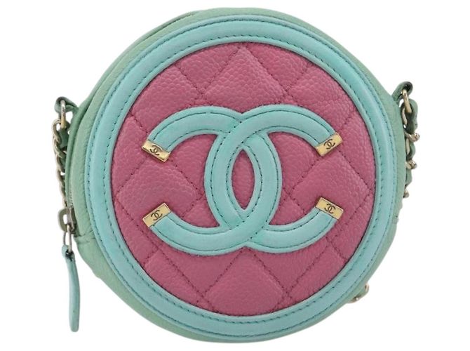 Borsa CHANEL Chain CC Filigree Matelasse Caviar Skin Pink Gold CC Auth 197471A Rosa D'oro - vista 13