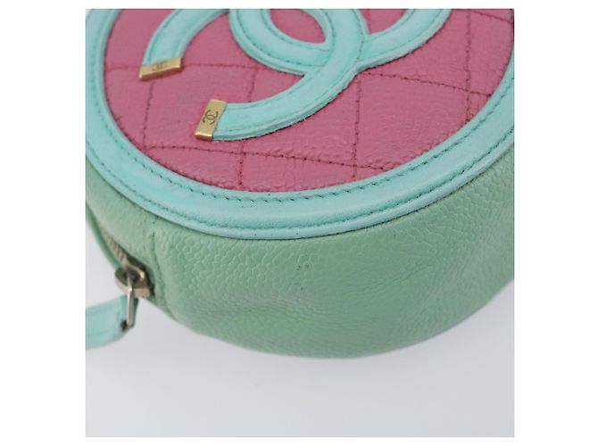 Borsa CHANEL Chain CC Filigree Matelasse Caviar Skin Pink Gold CC Auth 197471A Rosa D'oro - vista 16