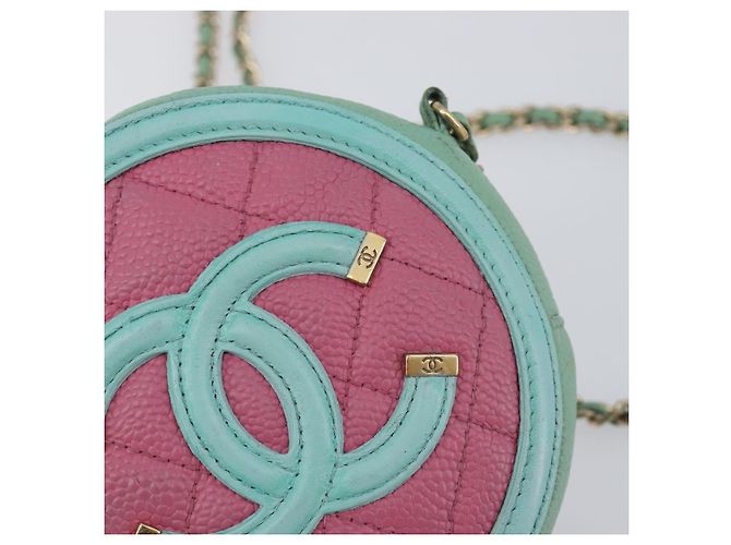 Borsa CHANEL Chain CC Filigree Matelasse Caviar Skin Pink Gold CC Auth 197471A Rosa D'oro - vista 9