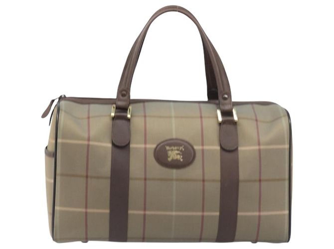 Borsa Boston Burberrys Nova Check Canvas Beige Gold Auth 200886 D'oro - vista 13