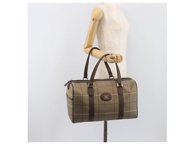 Borsa Boston Burberrys Nova Check Canvas Beige Gold Auth 200886 D'oro - vista 21