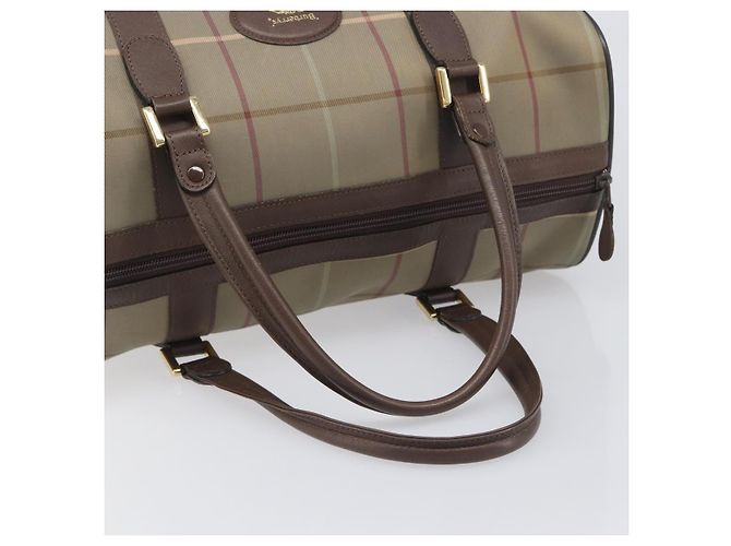 Borsa Boston Burberrys Nova Check Canvas Beige Gold Auth 200886 D'oro - vista 8