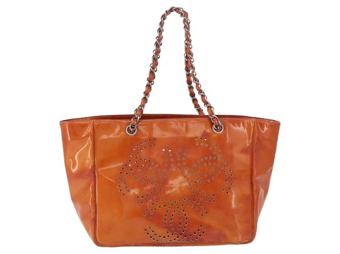 Borsa a tracolla CHANEL Triple Coco Chain in vernice Arancione Silver CC Auth 200643 Argento - vista 2