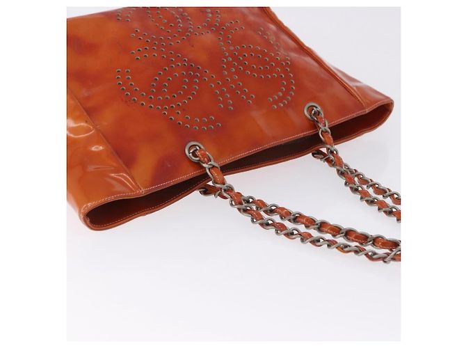 Borsa a tracolla CHANEL Triple Coco Chain in vernice Arancione Silver CC Auth 200643 Argento - vista 8