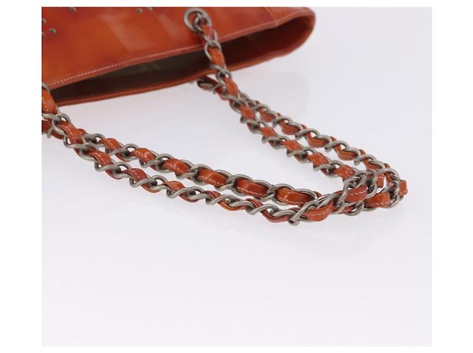 Borsa a tracolla CHANEL Triple Coco Chain in vernice Arancione Silver CC Auth 200643 Argento - vista 9