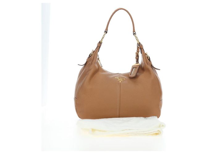 Borsa a tracolla PRADA in pelle marrone e oro Auth yk20795V D'oro - vista 12