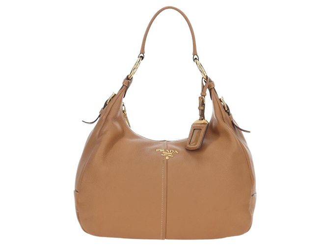 Borsa a tracolla PRADA in pelle marrone e oro Auth yk20795V D'oro - vista 13