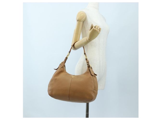 Borsa a tracolla PRADA in pelle marrone e oro Auth yk20795V D'oro - vista 26