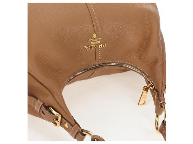 Borsa a tracolla PRADA in pelle marrone e oro Auth yk20795V D'oro - vista 7