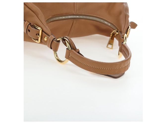Borsa a tracolla PRADA in pelle marrone e oro Auth yk20795V D'oro - vista 8