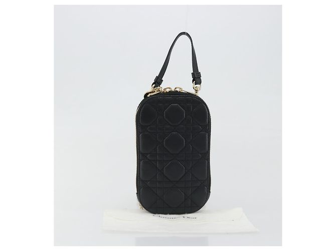 Portacellulare Christian Dior Cannage in pelle nera e oro Auth 196679V Nero D'oro - vista 12