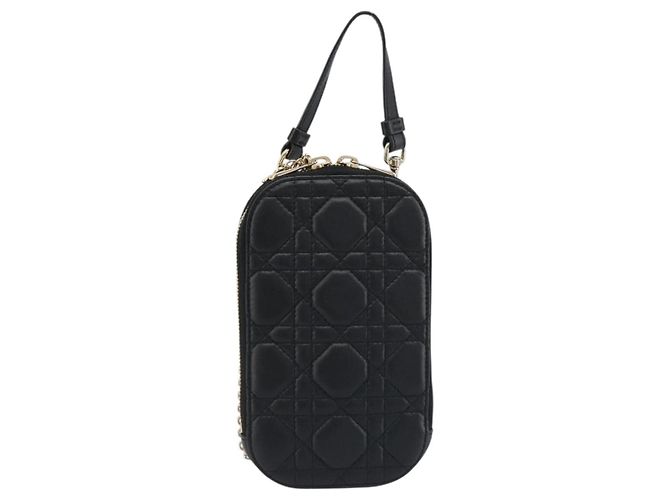 Portacellulare Christian Dior Cannage in pelle nera e oro Auth 196679V Nero D'oro - vista 13
