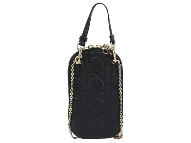 Portacellulare Christian Dior Cannage in pelle nera e oro Auth 196679V Nero D'oro - vista 2