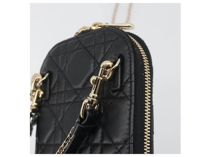 Portacellulare Christian Dior Cannage in pelle nera e oro Auth 196679V Nero D'oro - vista 22