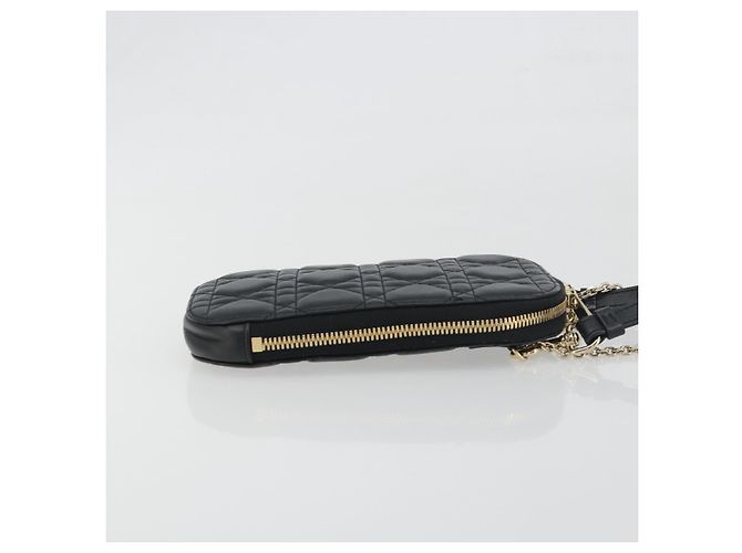 Portacellulare Christian Dior Cannage in pelle nera e oro Auth 196679V Nero D'oro - vista 3