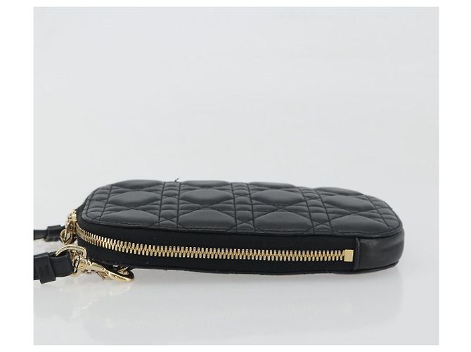Portacellulare Christian Dior Cannage in pelle nera e oro Auth 196679V Nero D'oro - vista 4