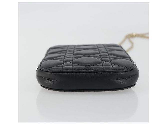 Portacellulare Christian Dior Cannage in pelle nera e oro Auth 196679V Nero D'oro - vista 5