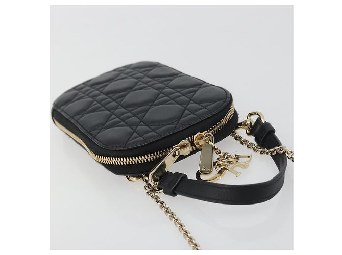 Portacellulare Christian Dior Cannage in pelle nera e oro Auth 196679V Nero D'oro - vista 6