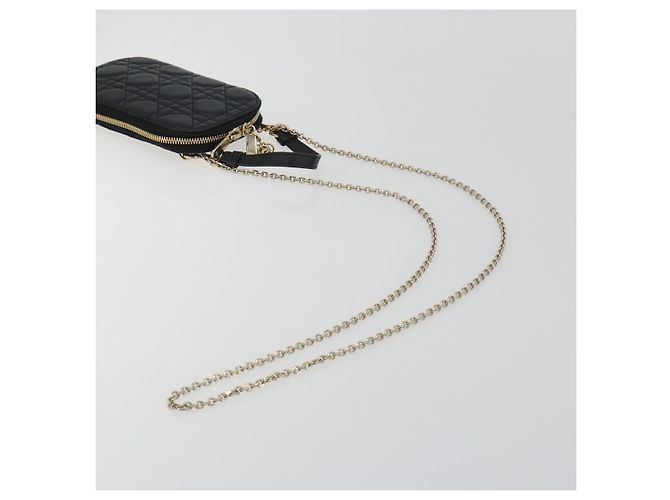 Portacellulare Christian Dior Cannage in pelle nera e oro Auth 196679V Nero D'oro - vista 8