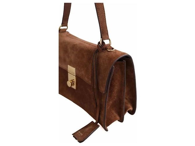 Borsa a tracolla Prada Camoscio Medium Soft Sound marrone - vista 3