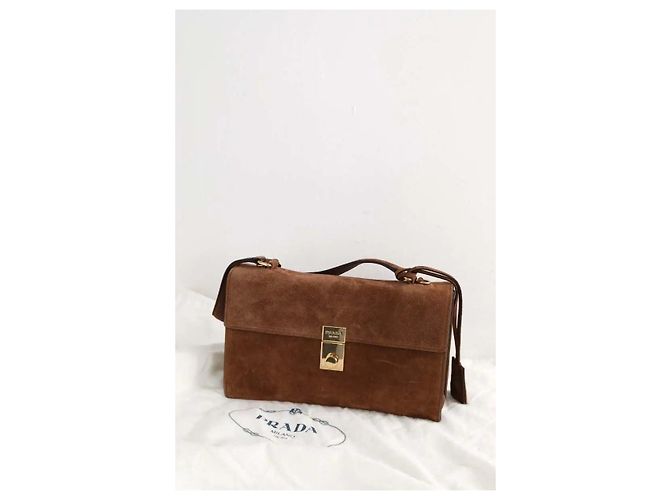 Borsa a tracolla Prada Camoscio Medium Soft Sound marrone - vista 8