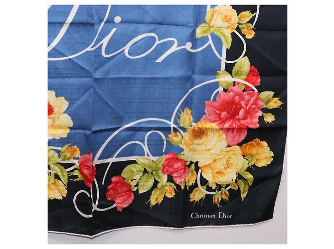 Christian Dior floraler Seidenschal Schwarz Blau Auth am12095M - vista 10