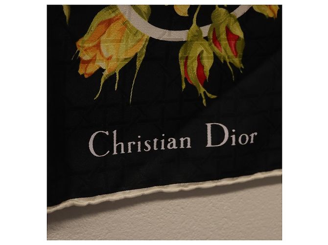 Christian Dior floraler Seidenschal Schwarz Blau Auth am12095M - vista 11