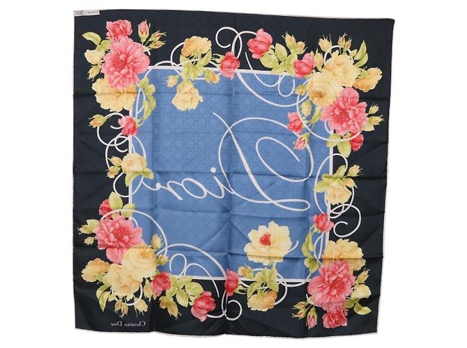 Christian Dior floraler Seidenschal Schwarz Blau Auth am12095M - vista 12