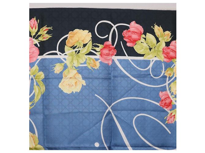 Christian Dior floraler Seidenschal Schwarz Blau Auth am12095M - vista 14