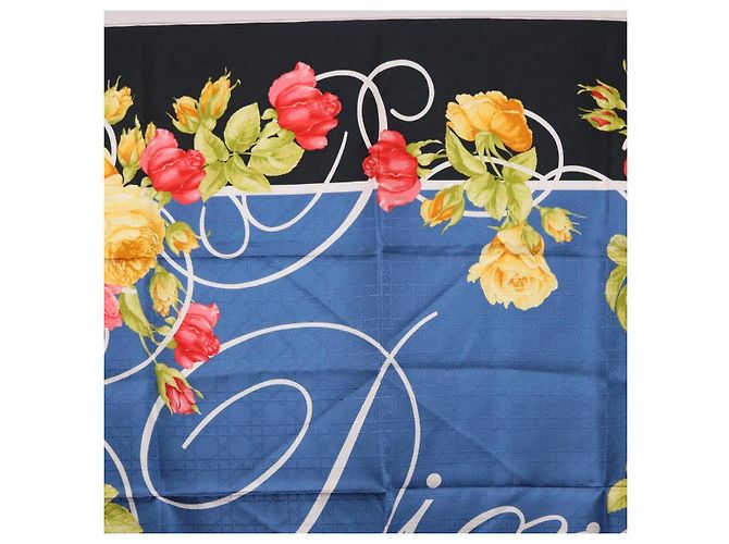 Christian Dior floraler Seidenschal Schwarz Blau Auth am12095M - vista 3