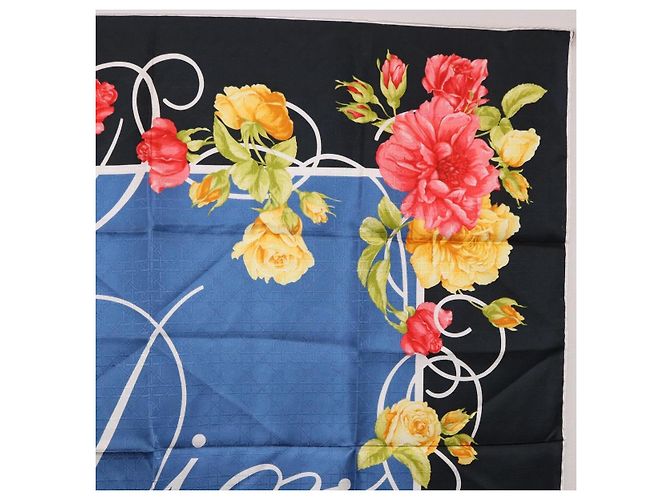 Christian Dior floraler Seidenschal Schwarz Blau Auth am12095M - vista 4