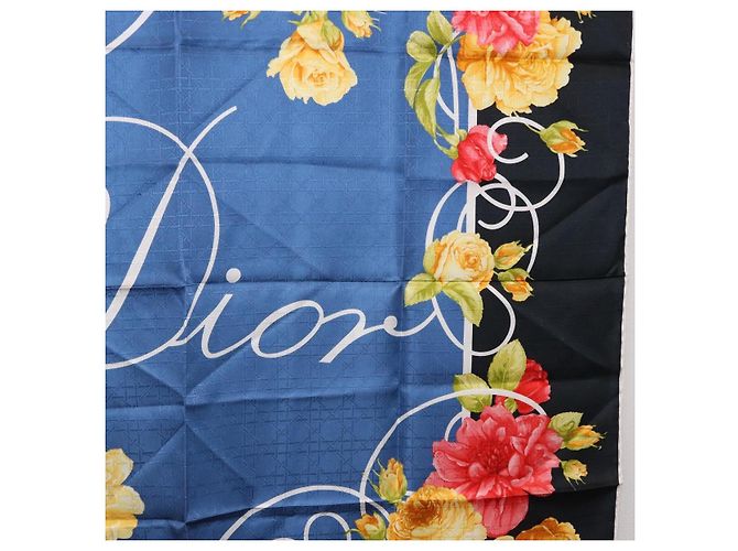 Christian Dior floraler Seidenschal Schwarz Blau Auth am12095M - vista 7