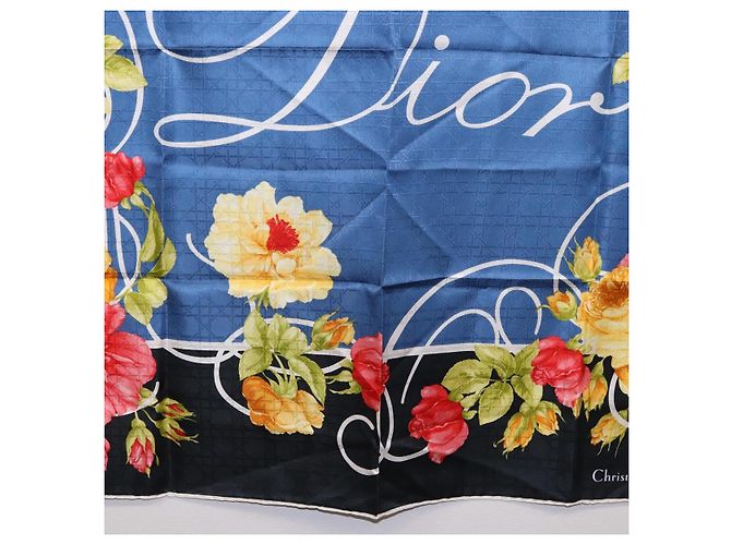 Christian Dior floraler Seidenschal Schwarz Blau Auth am12095M - vista 9