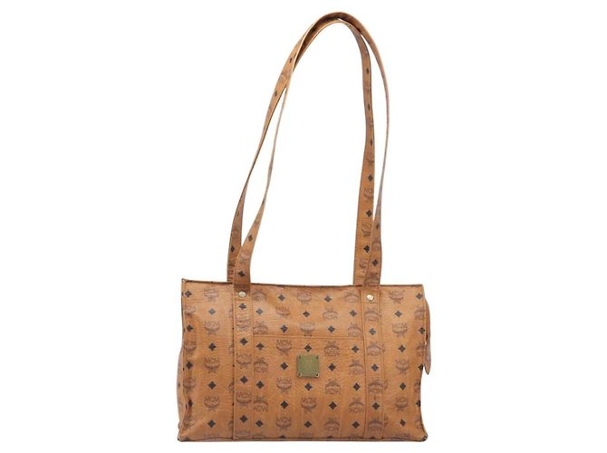 Borsa Tote MCM Vicetos Logogram PVC Leather Brown Gold Auth 200953 Marrone D'oro - vista 13