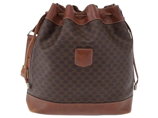 Céline Borsa a tracolla CELINE Macadam Canvas PVC Leather Brown Gold Auth 199612 Marrone D'oro - vista 13