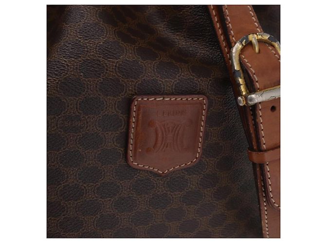 Céline Borsa a tracolla CELINE Macadam Canvas PVC Leather Brown Gold Auth 199612 Marrone D'oro - vista 17