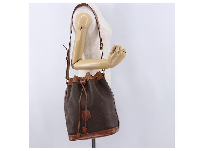 Céline Borsa a tracolla CELINE Macadam PVC Pelle Marrone Oro Auth 200933 D'oro - vista 27