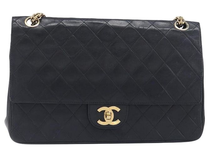 Borsa a mano CHANEL Matelasse con catena in pelle d'agnello nera e oro CC Auth yk20843V Nero D'oro - vista 13