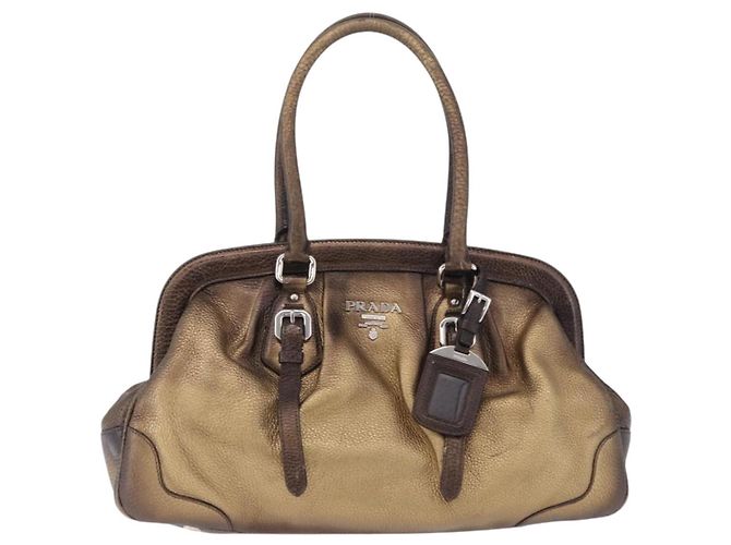 Borsa a mano PRADA in pelle tono oro Auth yk20860V - vista 13