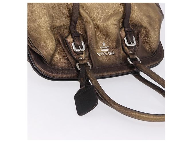 Borsa a mano PRADA in pelle tono oro Auth yk20860V - vista 7