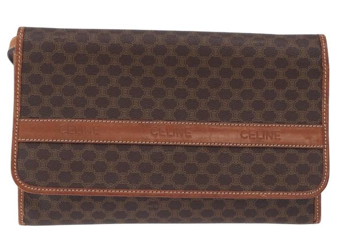 Céline Borsa a tracolla CELINE Macadam Canvas PVC Leather Brown Gold Auth ka5827 Marrone D'oro - vista 13