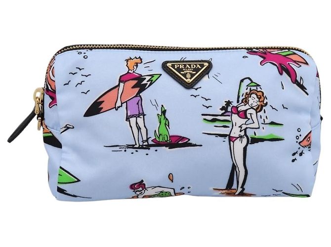 Pouch PRADA Nylon Azzurro Oro Auth 200256A D'oro Blu chiaro - vista 13